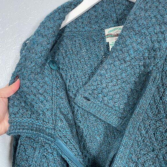 Aran Crafts Women Plus Petite XXLP Blue Gray Cable Knit Sweater Coat Merino Wool - Picture 6 of 10